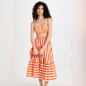 La DoubleJ Riviera Sunset Orange Stripe Poplin Skirt NWT Size L